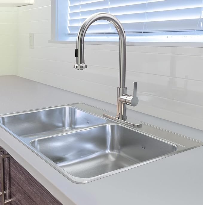 Kindred CDLA3322-6-1N Creemore 33-in LR x 22-in FB x 6-in DP Drop In Double Bowl 1-Hole Stainless Steel Sink