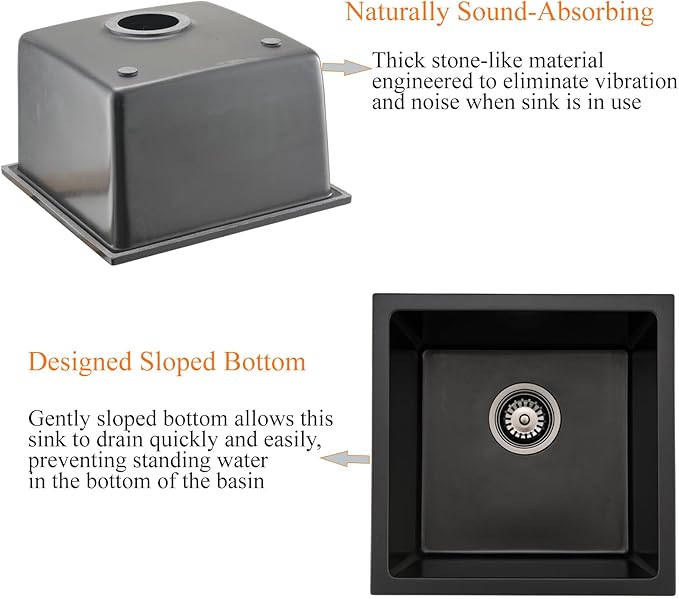 Black Bar Sink Undermount,16x16 Inch Small Wet Bar Sink Granite Composite Single Bowl Quartz Outdoor Rv Sink for Home Kitchen, Sink with Faucet Combo
