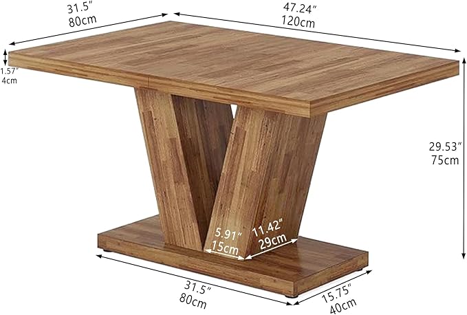 Oigavfd 47 Inch Dining Table, Rectangular Kitchen Table for 4 with Heavy Duty Pedestal Base, Modern Farmhouse Wood Dining Table for Dining Room, Kitchen, and Small Space (Walnut Brown)