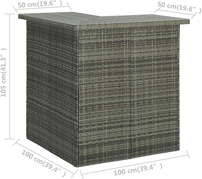 Corner Bar Table with 3 Shelves, Modern Grey PE Rattan and Steel High Top Table for Kitchen, Dining Room, Indoor and Outdoor Space-Saving Furniture