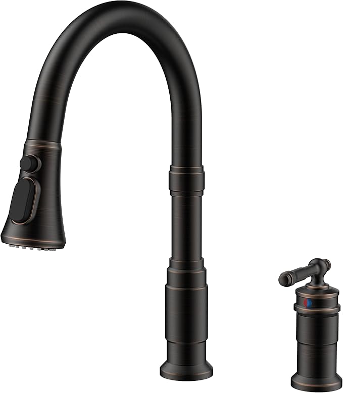 FORIOUS 2 Hole Kitchen Faucet with Pull Down Sprayer, Stainless Steel Rustic Kitchen Sink Faucet 3 Spray Modes with Single Seperate Handle, Suitable for Farmhouse Outdoor Rv Bar, Oil Rubbed Bronze
