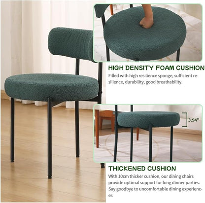 EDWELL Green Dining Chairs Set of 4, Modern Upholstered Dining Room Chairs with Thick Cushion, Curved Backrest Kitchen Chairs Boucle Chair for Dining Room, Living Room