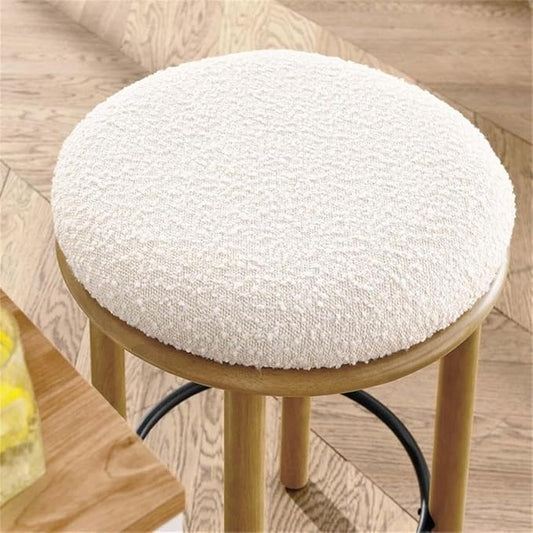 Modway Fable 26 Inch Backless Counter Stools Set of 2 in Oak Ivory - Kitchen Stools Counter Height - 2Pcs Upholstered Padded Boucle Seat for Kitchen Counter or Island with Wood Legs and Footrest