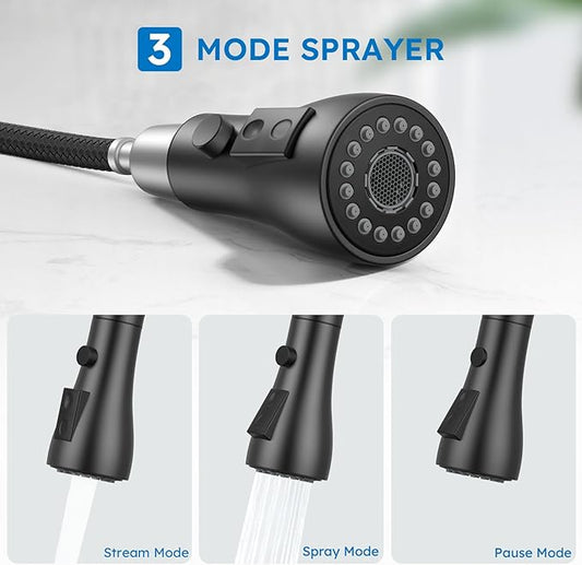 Arofa Matte Black Kitchen Faucet, Kitchen Sink Faucet with Pull Down Sprayer Single Handle Stainless Steel Commercial Modern for 1 or 3 Hole Farmhouse Camper Laundry Utility Rv Bar Sinks