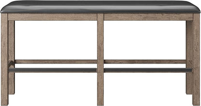 Bay Benti Brown 60" Bar Height Solid Wood Bench - Casual Style Furniture for Kitchen Islands, Dining Areas