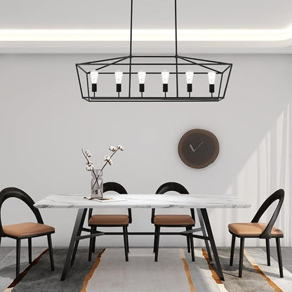BONLICHT 6-Light Linear Farmhouse Chandelier in Matte Black Finish Industrial Kitchen Island Pendant Lighting Ceiling Hanging Lamp for Dining Room Stairway Living Room