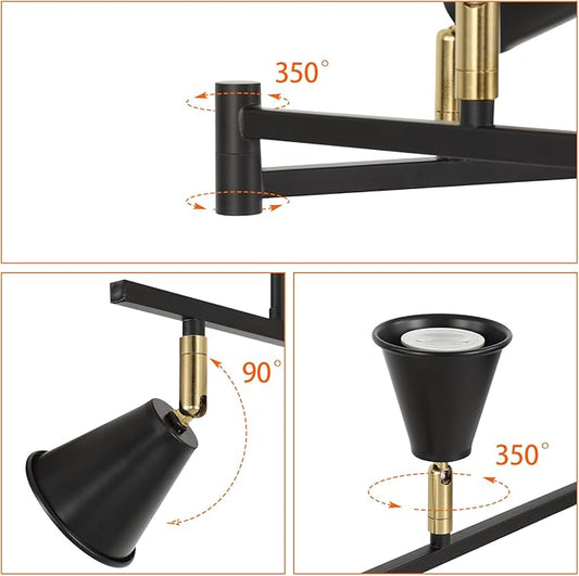 SEEBLEN 6-Light Modern Track Lighting Fixtures Ceiling, Flexible Foldable Arm and Rotatable Light Head,Black Kitchen Track Lighting for Kitchen Islands, Dining Rooms, Bars, Closets, Workbenches.