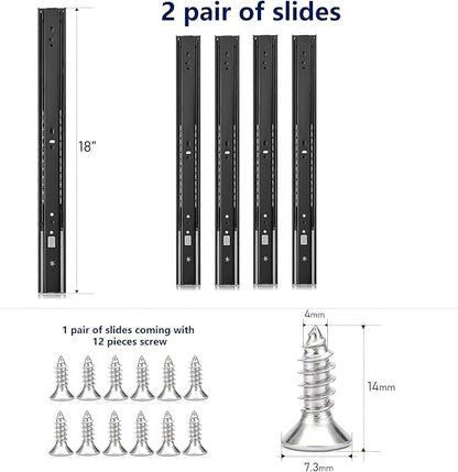 Ravinte 18 Inch Soft Close Drawer Slides 2 Pairs 4 Pack Black Full Extension Ball Bearing Drawer Glide Side Mount
