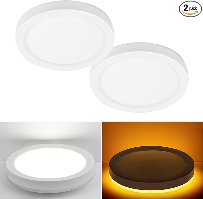Hlite 7.5 Inch Flush Mount LED Ceiling Light with Night Light, CRI90, 15W, 1500 LM, 3000K/4000K/5000K Selectable, Flat Round LED Ceiling Light, Dimmable Bedroom Lights for Ceiling, White(2Pack)