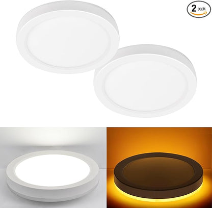 Hlite 7.5 Inch Flush Mount LED Ceiling Light with Night Light, CRI90, 15W, 1500 LM, 3000K/4000K/5000K Selectable, Flat Round LED Ceiling Light, Dimmable Bedroom Lights for Ceiling, White(2Pack)