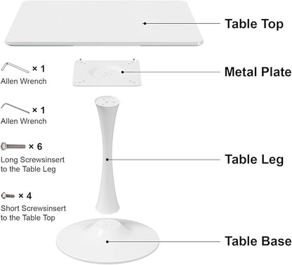 White Square Tulip Table for 2 Person, 24 Inch Small Dining Table with Pedestal Base for Two, Mid Century Modern Tulip Tables for Kitchen, Living Room, Cafe, Coffee, Office, Bistro, Pub, Bar, Wood Top