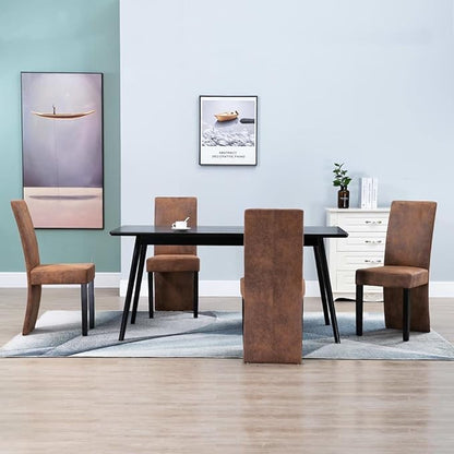 Modern Dining Chairs 4-Piece Set Brown Faux Suede Leather Upholstered High Back Ergonomic Design with Solid Wood Legs for Kitchen Dining Room Furniture