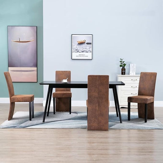 Modern Dining Chairs 4-Piece Set Brown Faux Suede Leather Upholstered High Back Ergonomic Design with Solid Wood Legs for Kitchen Dining Room Furniture