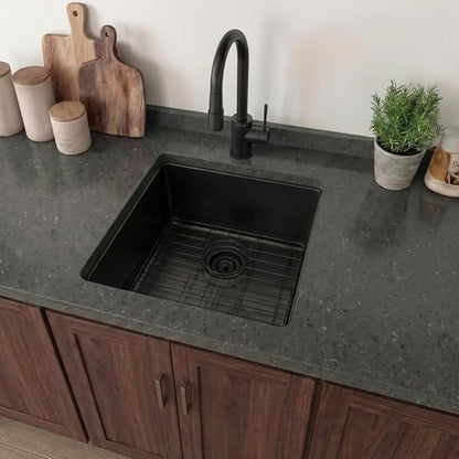 LQS Black Stainless Steel Undermount Bar Sink, 15" x 17" Small Wet Bar Sink and RV Kitchen Sink Workstation, 16 Gauge Stainless Steel Kitchen Sink with Abundant Accessories For RV, Outdoor, Coffee Bar