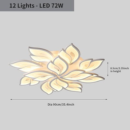 JAYMP 35.4" Flower Shaped Ceiling Light Dimmable Modern Ceiling Lamp Remote Control LED Lighting Fixture for Living Room Kitchen Dining Room (White/12 Petals)