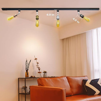E26 Track Light Heads H Type Track Lighting Heads Direction Adjustable LED Track Lights Fixture Dimmable for Kitchen, Retro Vintage Style, Bulbs Not Included - Pack of 4(Pear Black)