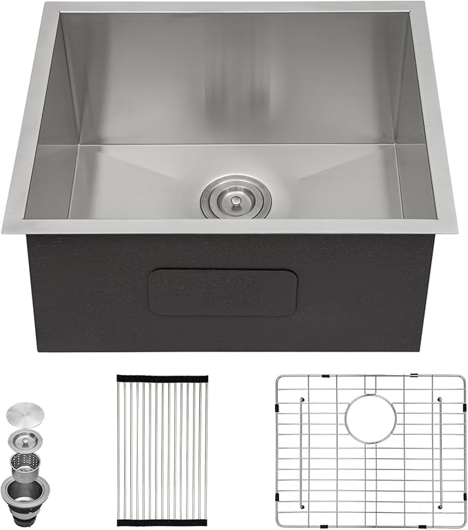 Sarlai Undermount Laundry Sink 23 Inch - 13 Inch Deep Undermount Laundry Utility Sink 23 x 19 Inch Single Bowl 16 Gauge Stainless Steel Laundry Tub Sinks