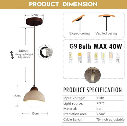 Japanese Wabi sabi Pendant Light with Natural Stone Shade, Dimmable Modern Wood Hanging Lamp Fixture, Adjustable Height Pendant Lamp for Bedroom, Kitchen Island, Dining Room, Restaurant, Cafe, Bar (D)
