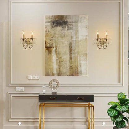 Crystal Wall Sconce Vintage Candle Wall Sconces Gold Wall Lamp Antique Sconces Hardwired Wall Lighting Vanity Light Victorian Wall Sconce Lighting for Living Room Hallway Bathroom Bedroom