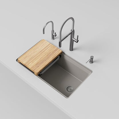 Inteos SILGRANIT 33" Single Bowl Reversible Undermount Workstation Kitchen Sink - Truffle