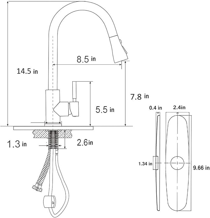SHACO Kitchen Faucets, Kitchen Sink Faucet with Pull Down Sprayer, Brushed Nickel Stainless Steel Single Handle Pull Out Faucet for Kitchen Sink, SC-KYT010L-D