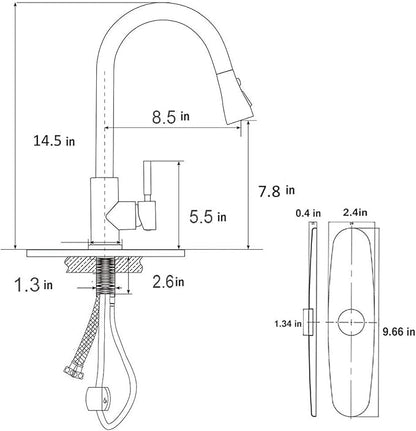 SHACO Kitchen Faucets, Kitchen Sink Faucet with Pull Down Sprayer, Brushed Nickel Stainless Steel Single Handle Pull Out Faucet for Kitchen Sink, SC-KYT010L-D
