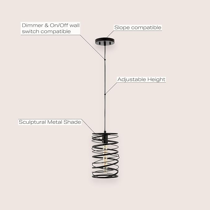 JONATHAN Y 7.25" Oil Rubbed Bronze Modern Iron Spiral LED Pendant Light for Kitchen Island, Glam Hanging Ceiling Fixture for Bedroom Dining Room, Metal Painting Shade, LED Bulb Included (JYL7910B)