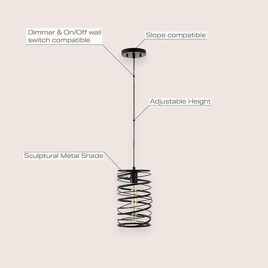 JONATHAN Y 7.25" Oil Rubbed Bronze Modern Iron Spiral LED Pendant Light for Kitchen Island, Glam Hanging Ceiling Fixture for Bedroom Dining Room, Metal Painting Shade, LED Bulb Included (JYL7910B)