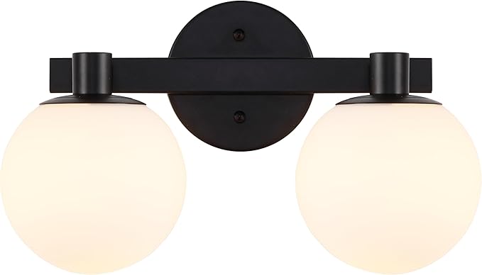 JONATHAN Y 15.25" Black/White Modern Globe LED Vanity Wall Sconce Light, White Frosted Glass Shade, Mid-Century Art Deco Wall Lamp for Bathroom, Kitchen, Hallway (JYL3541B)