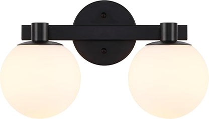 JONATHAN Y 15.25" Black/White Modern Globe LED Vanity Wall Sconce Light, White Frosted Glass Shade, Mid-Century Art Deco Wall Lamp for Bathroom, Kitchen, Hallway (JYL3541B)