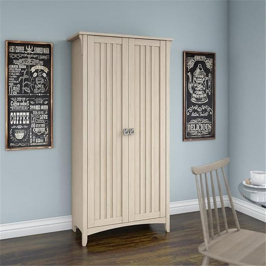 Bush Home Salinas Kitchen Pantry Cabinet with Doors in Antique White