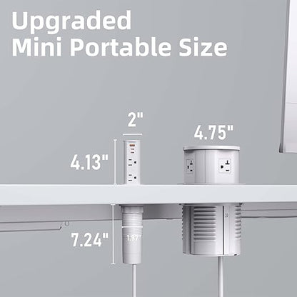 ANNQUAN 2 Pack 2 inch Space Saver Pop Up Outlet for Countertop with PD20W USB Ports,2 Outlets Tamper Resistant,Splashproof Pop Up Socket White (ETL Listed)