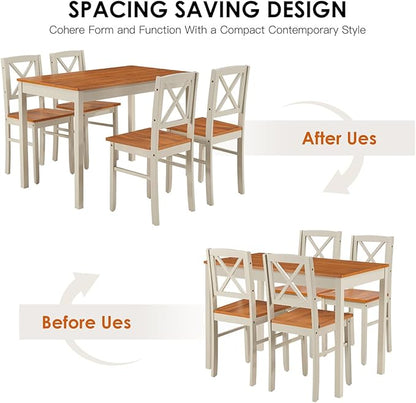 Majnesvon 5 Piece Dining Table Set for 4, Farmhouse Kitchen Table Set with Chairs, Wood Dining Table Chair for Kitchen, Restaurant, Apartment (Grey+Brown)