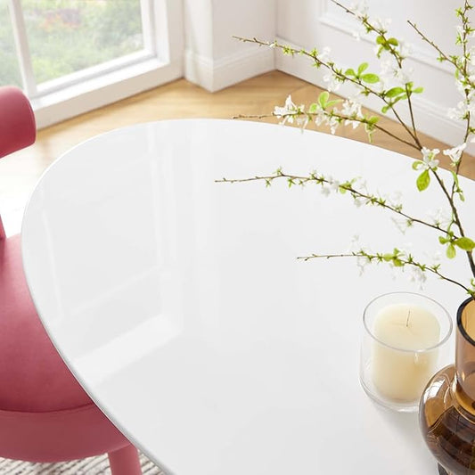 Modway Lippa 48" Mid-Century Modern Dining Table with Oval Top and Pedestal Base in White