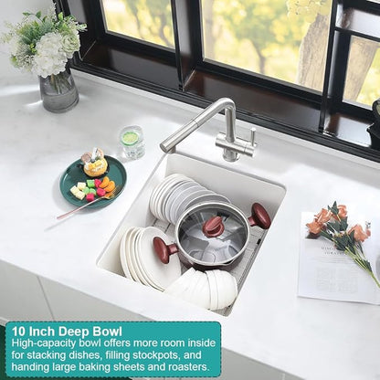 15 Inch White Bar Sink Undemount Quartz-iAnomla 15x15 Inch Undermount Bar Sink Granite Composite Single Bowl Outdoor Rv Sinks Quartz Kitchen Sinks Undermount with Bottom Grid