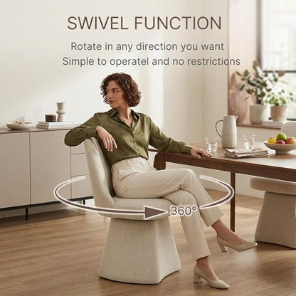 KISLOT Swivel Dining Chairs Set of 1, Upholstered Mid Century Modern Deskchair with High Back, Linen Fabric Kitchen Chairs for Dining Room, Bedroom, Dressing Room, Linen