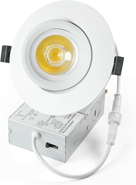 6 Pack White 4-inch 5 CCT Gimbal LED Recessed/Downlight Color Selectable 2700K/3000K/3500K/4000K/5000K 800Lm 9W 120V Dimness Adjustable LED Lights