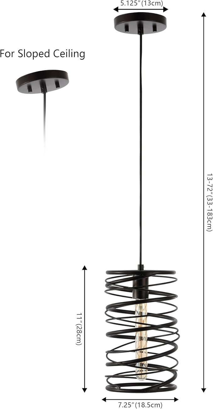 JONATHAN Y 7.25" Oil Rubbed Bronze Modern Iron Spiral LED Pendant Light for Kitchen Island, Glam Hanging Ceiling Fixture for Bedroom Dining Room, Metal Painting Shade, LED Bulb Included (JYL7910B)