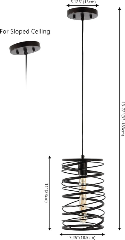 JONATHAN Y 7.25" Oil Rubbed Bronze Modern Iron Spiral LED Pendant Light for Kitchen Island, Glam Hanging Ceiling Fixture for Bedroom Dining Room, Metal Painting Shade, LED Bulb Included (JYL7910B)