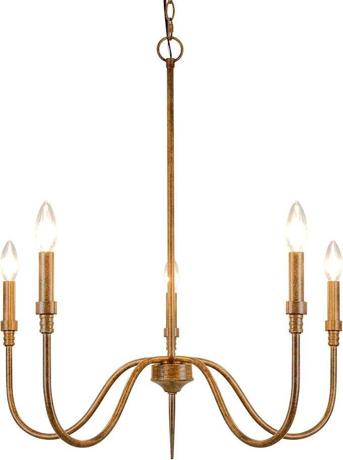 5-Light Farmhouse Chandelier Lighting Fixture, Linear Pendant Light for Kitchen Island, Dining & Living Room, Retro Bronze Finished