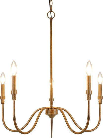 5-Light Farmhouse Chandelier Lighting Fixture, Linear Pendant Light for Kitchen Island, Dining & Living Room, Retro Bronze Finished