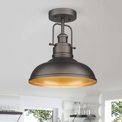 zeyu Farmhouse Semi Flush Mount Light Fixture, 11 Inch Industrial Ceiling Light Fixture for Indoor, Oil Rubbed Bronze Finish, ZY41-F ORB