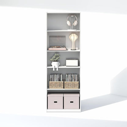 Furinno GEHRY DVD Shelf, 5-Tier CD Rack, Media Shelf with Adjustable Shelves, DVD Storage Cabinets for CD Blueray Game Disc, Easy Assembly, for Living Room, Home Office, White