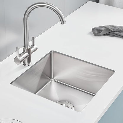 POPFLY 15×15 Inch Undermount Wet Bar Sink, 18 Gauge 304 Stainless Steel Kitchen Sink 15" Small Outdoor Mini Rv Under Counter Sinks, Brushed Nickel