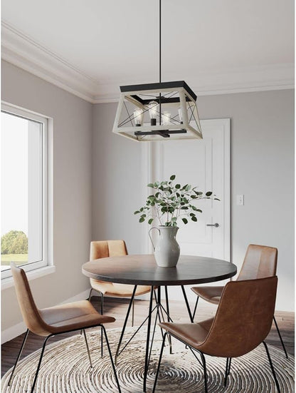 Progress Lighting 4 Light Chandelier, Rustic Farmhouse Style Modern Hanging Light Fixture for Kitchen and Dining Room, Briarwood Collection, Graphite