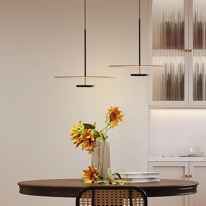 19.7'' Flying Saucer Pendant Light UFO Black Nordic MCM Mid Century Pendant Light Scandinavian Style Modern Minimalist Hanging Light Fixture for Dining Room Bedroom Kitchen Island Living Room