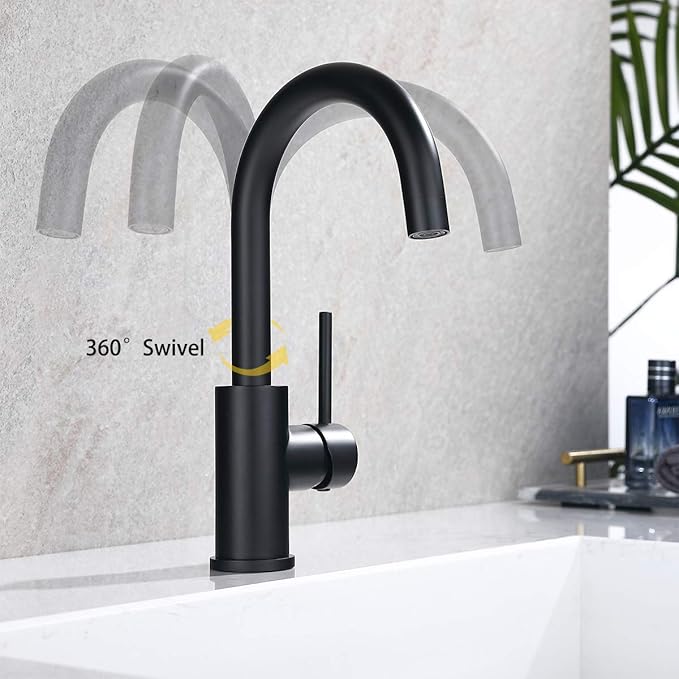 Bar Sink Faucets Single Hole, WiPPhs Matte Black Mini Kitchen Sink Faucets, Single Handle 1 Hole Modern Wet Bar Sink Faucets, Black Sink Faucet