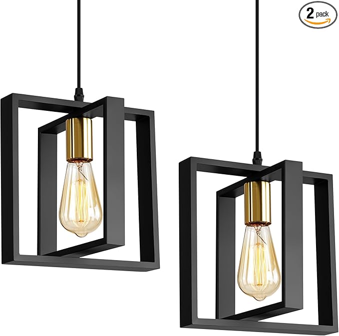 9MMML Black Pendant Lights Kitchen Island Set of 2, Farmhouse Hanging Lamp with 62'' Height Adjustable Cord, Small Wood Ceiling Pendant Light Fixture for Dining Room, Entryway, Foyer