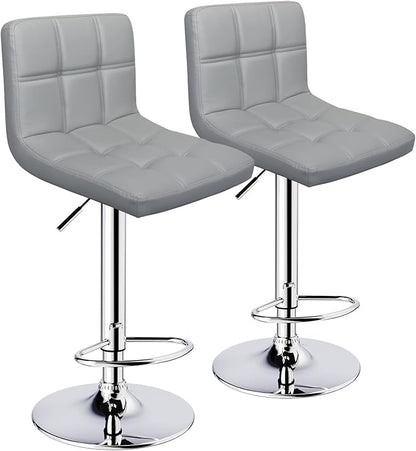 ERGOSEAT Bar Stools Set of 2,Armless Adjustable Swivel Barstools with Back,6-Squares Double Needle PU Leather Counter Height Bar Stools for Kitchen Island,Light Gray