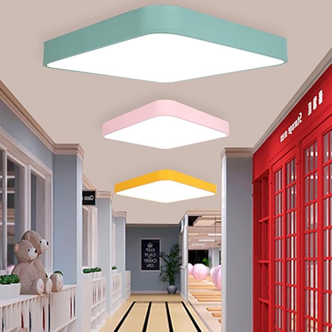 LED Ceiling Light Fixture,24 Inch Modern Square Recessed Ceiling Lights,Dimmable Light,64W Pink 3000K-6000K Close to Ceiling Lighting Flush Mount Living Room Bedroom